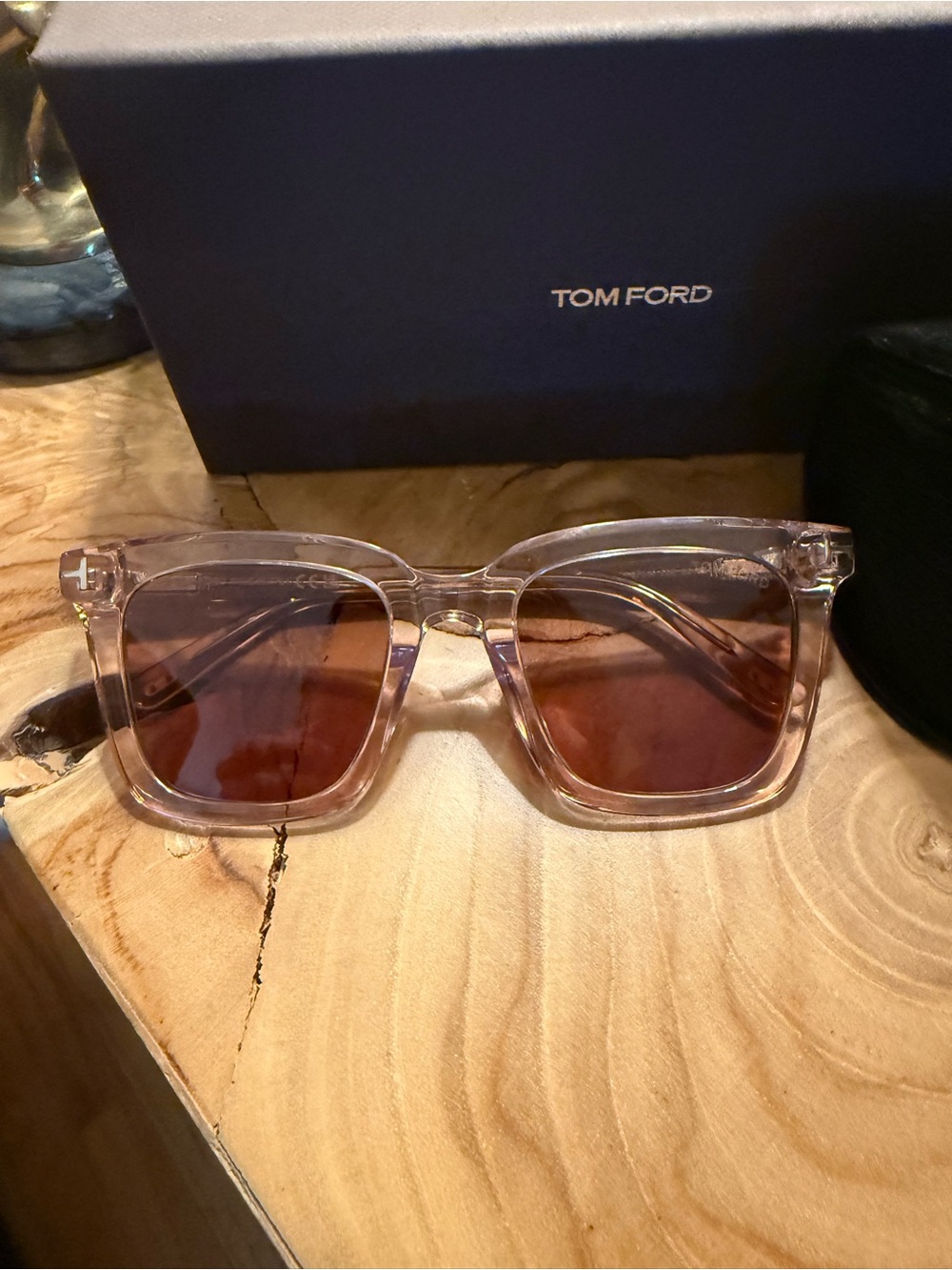 Tom Ford Clear Pink Square Sunglasses with Brown Lenses